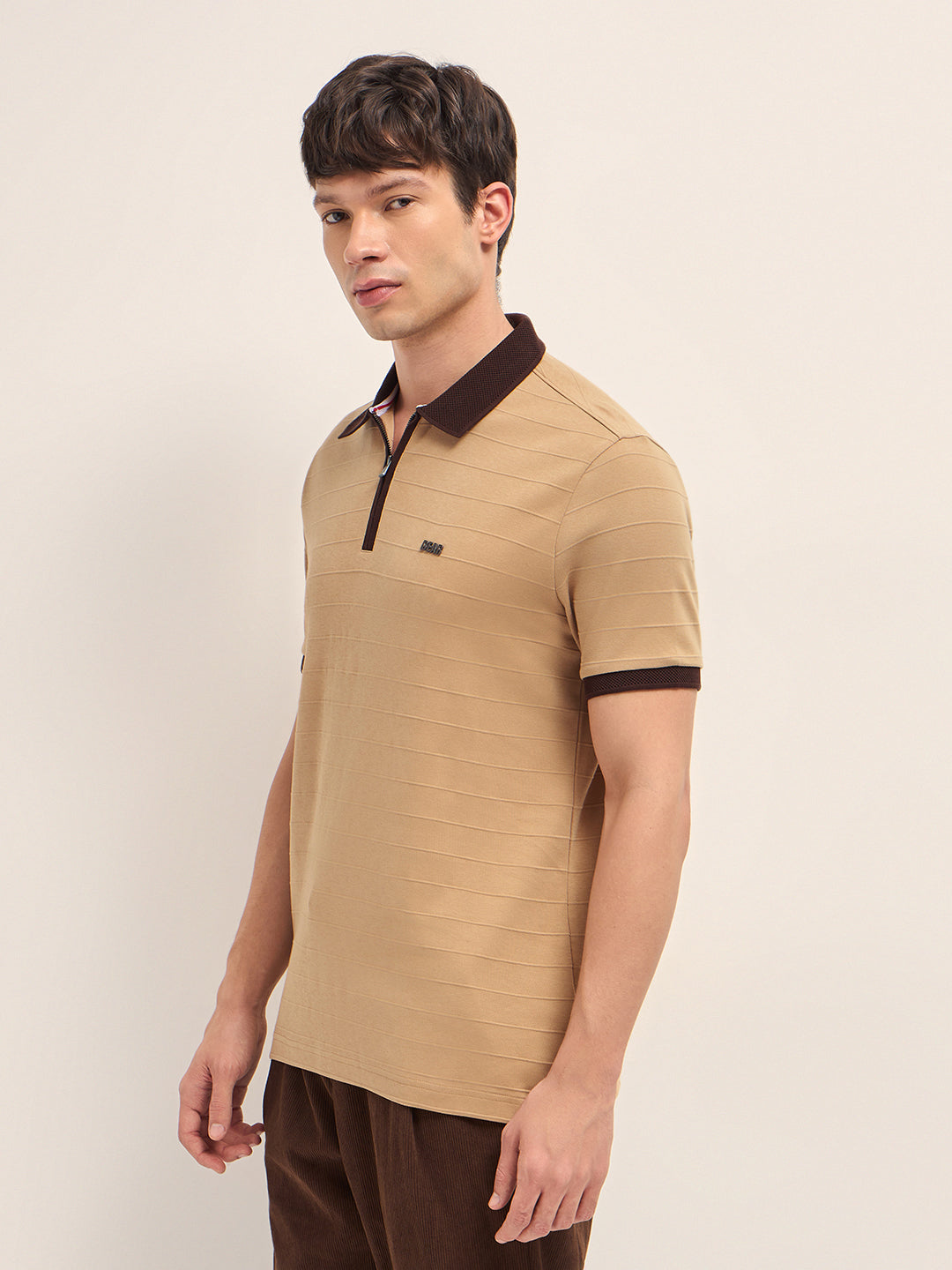 Men Cotton Knitted Striped Polo T-Shirt