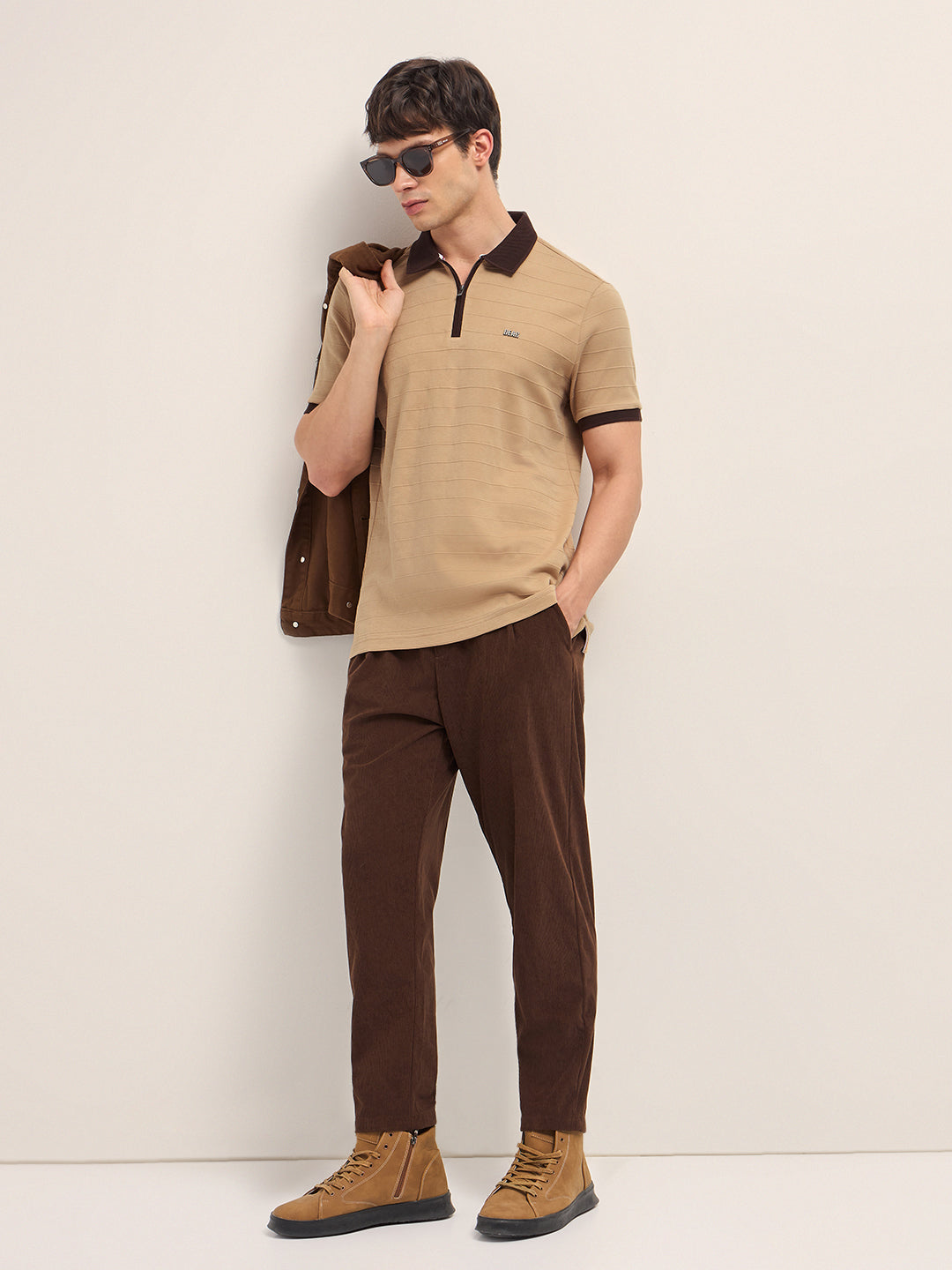 Men Cotton Knitted Striped Polo T-Shirt