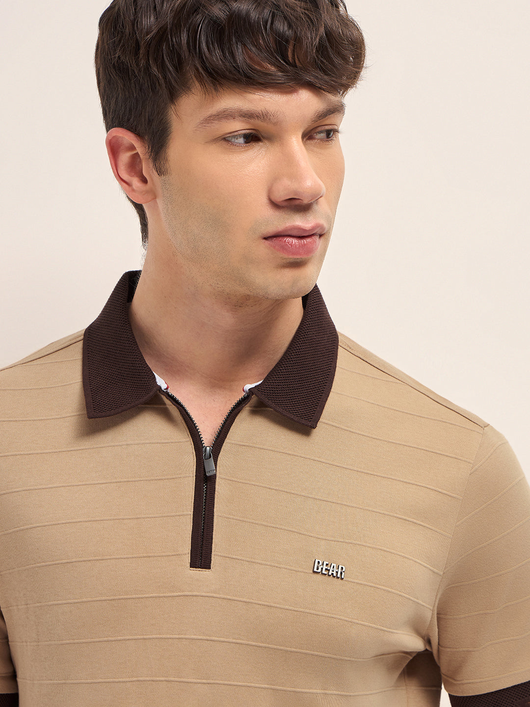 Men Cotton Knitted Striped Polo T-Shirt