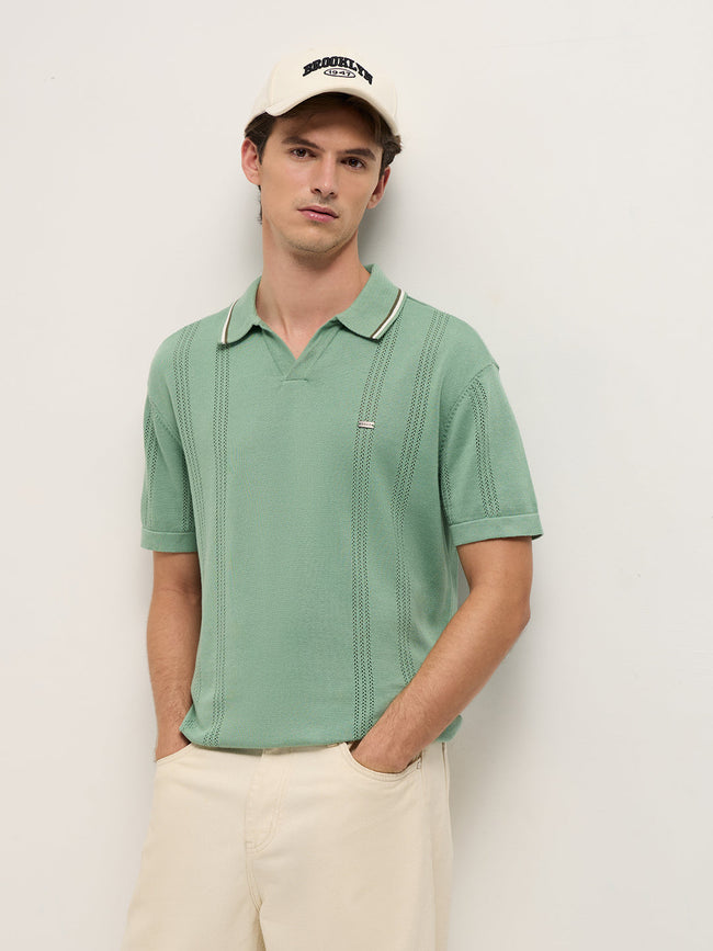 Men Green Relaxed Fit Flat Knit Polo
