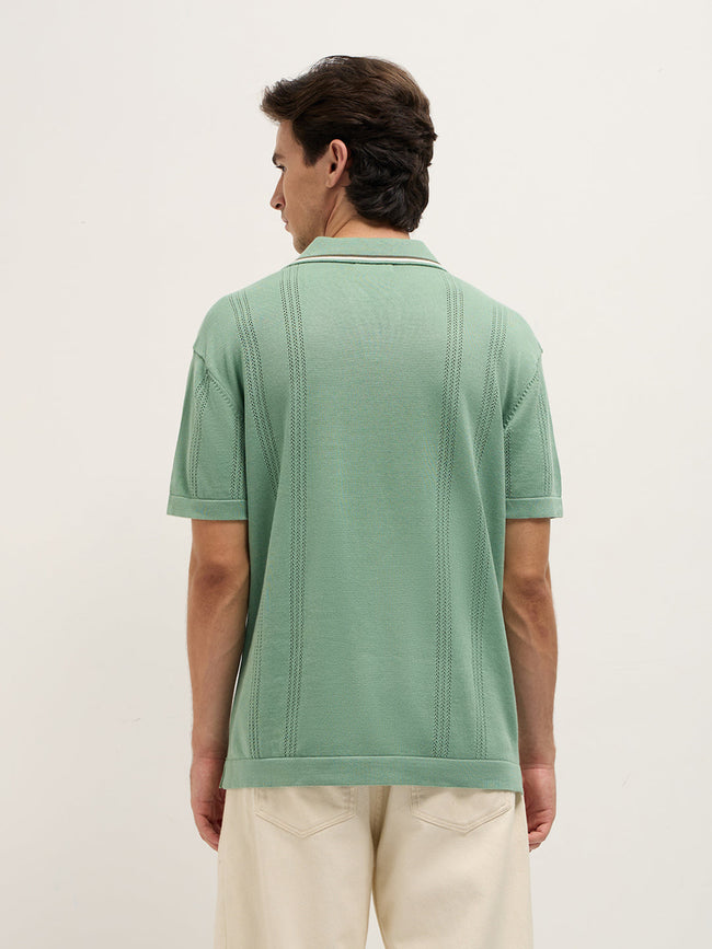 Men Green Relaxed Fit Flat Knit Polo