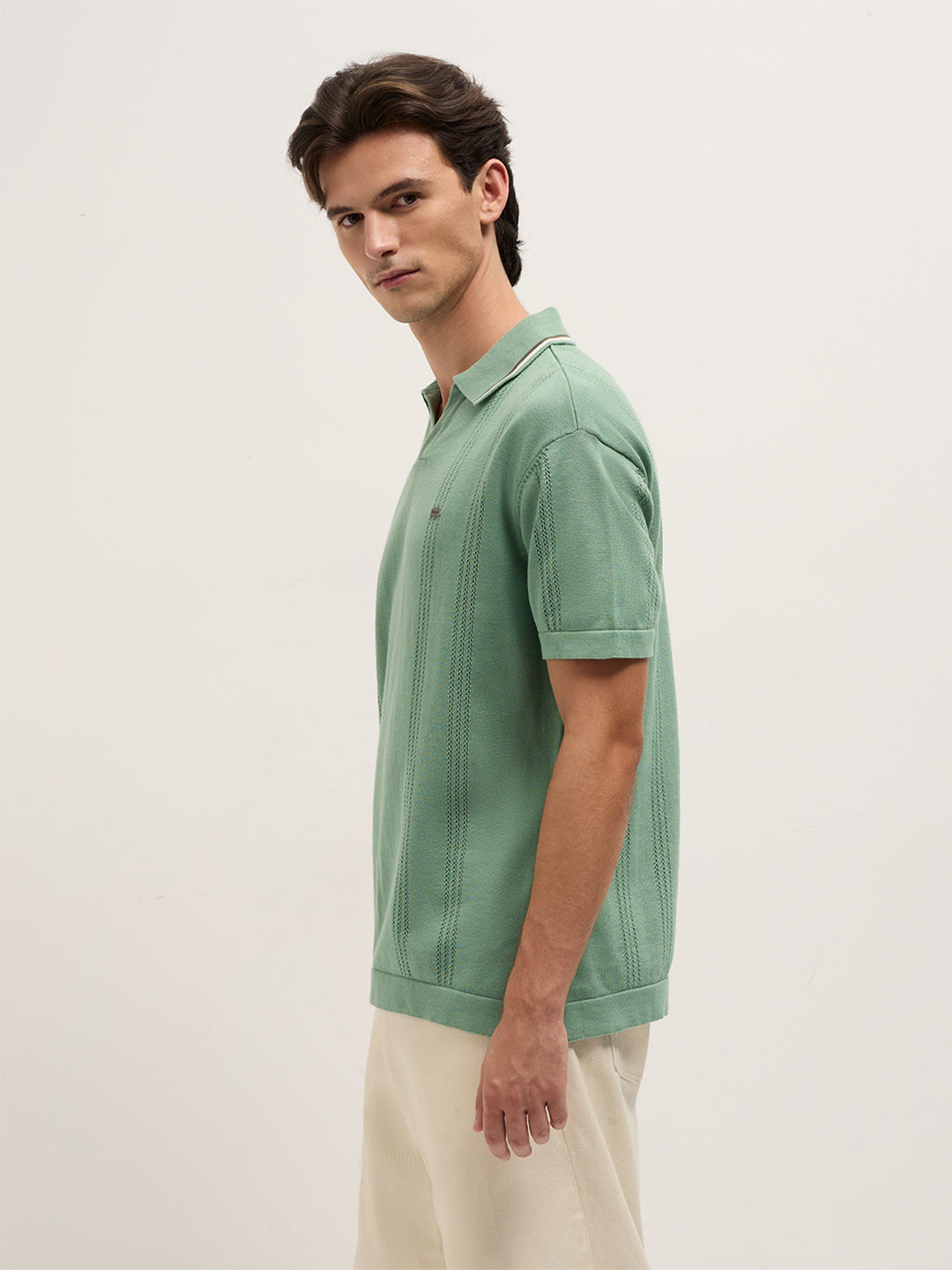 Men Green Relaxed Fit Flat Knit Polo