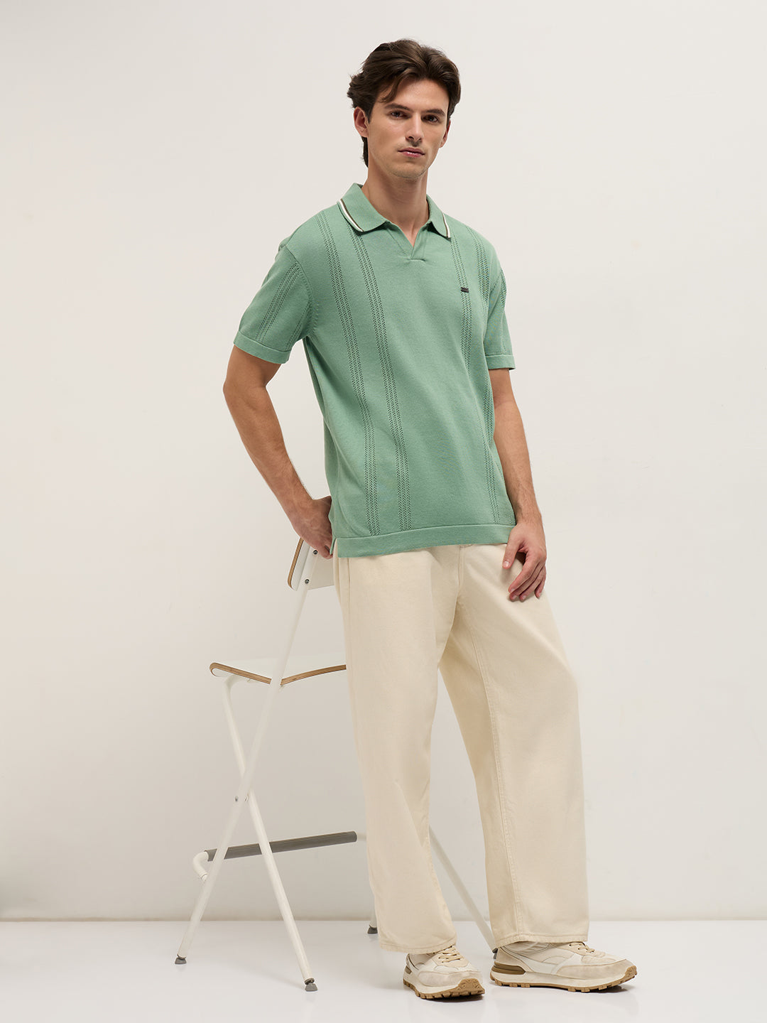 Men Green Relaxed Fit Flat Knit Polo
