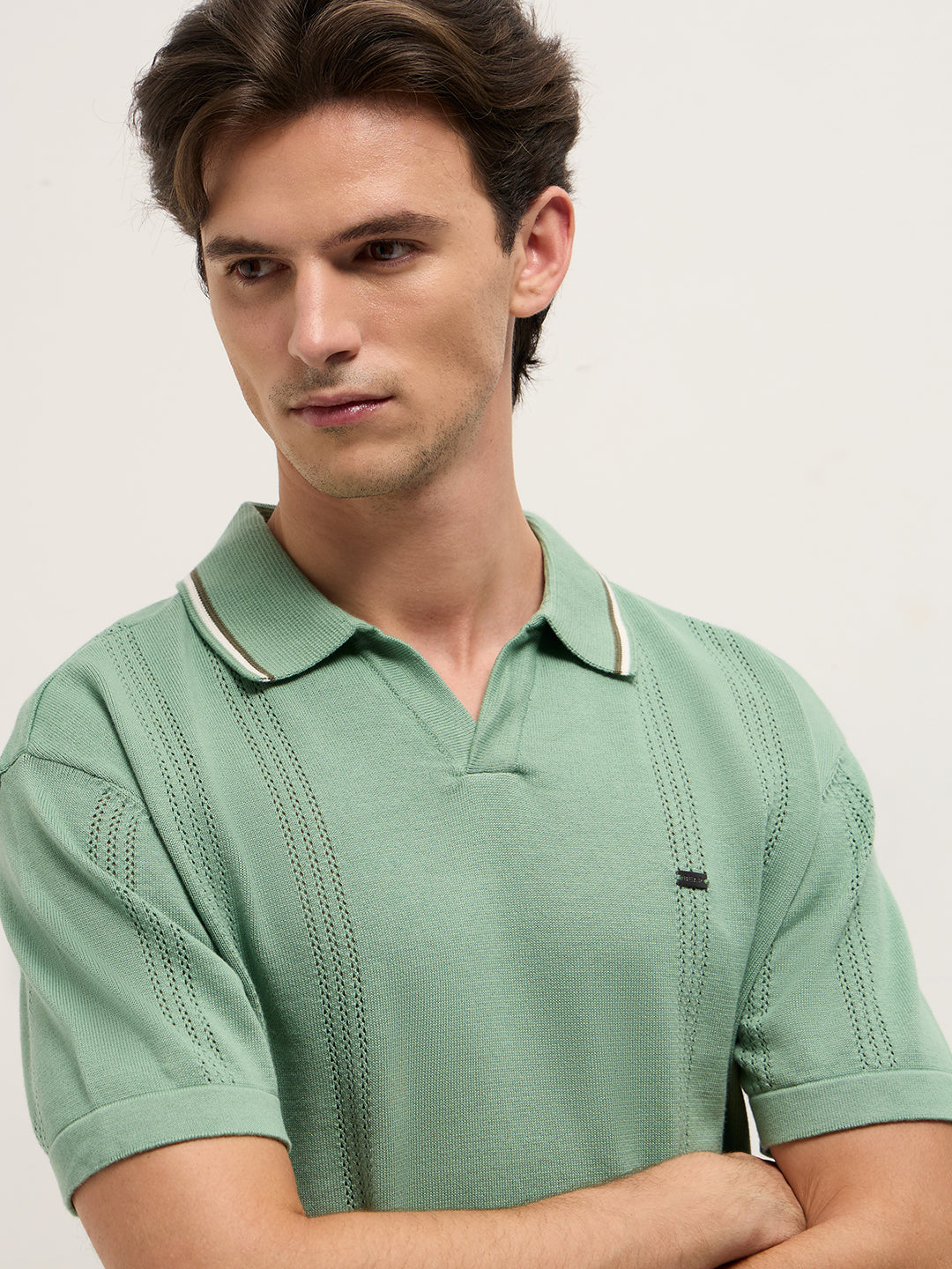 Men Green Relaxed Fit Flat Knit Polo