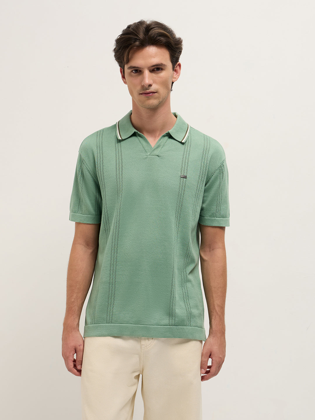 Men Green Relaxed Fit Flat Knit Polo
