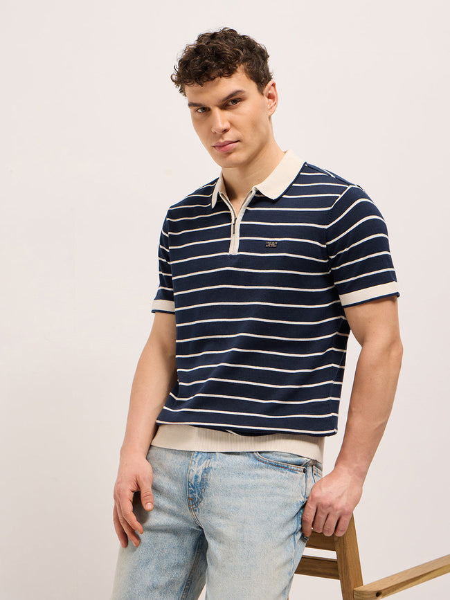Men Navy Blue Slim Fit Polo