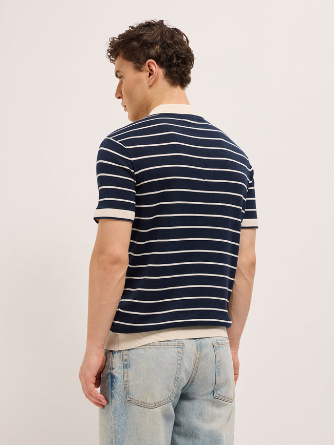 Men Navy Blue Slim Fit Polo