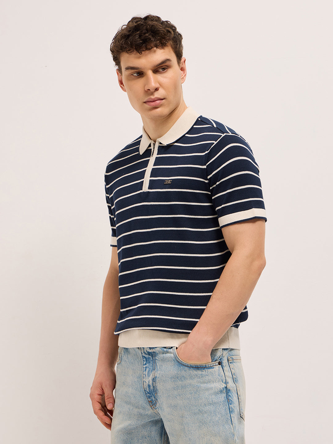 Men Navy Blue Slim Fit Polo