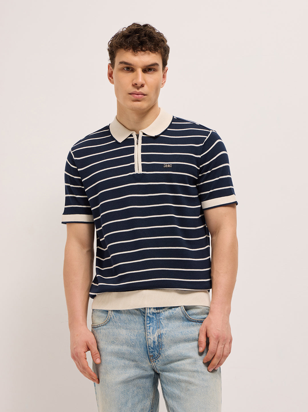Men Navy Blue Slim Fit Polo