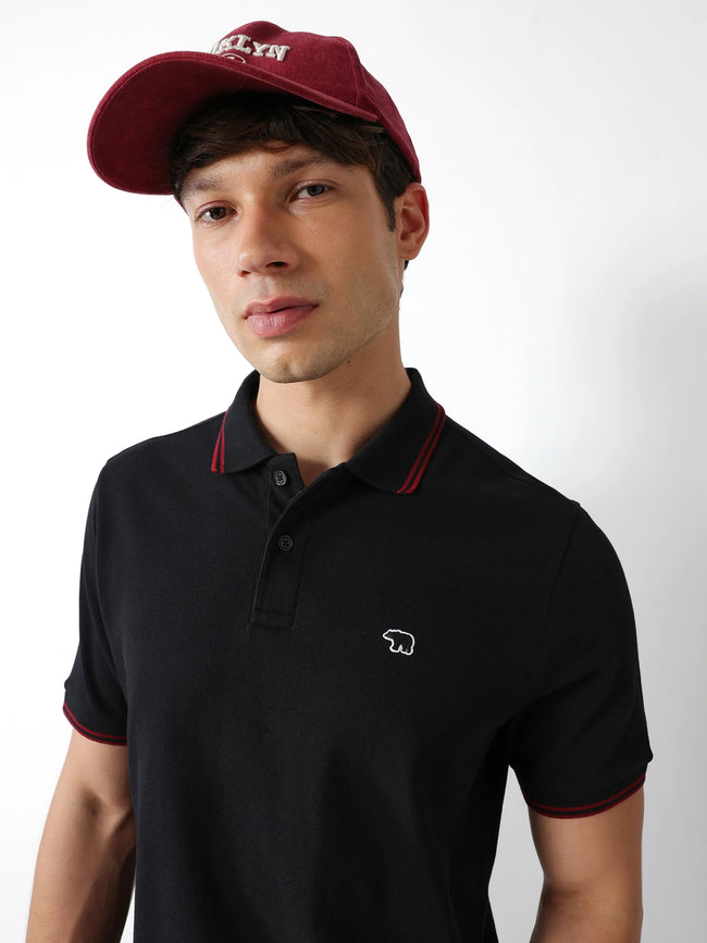 Men Black Solid Polo