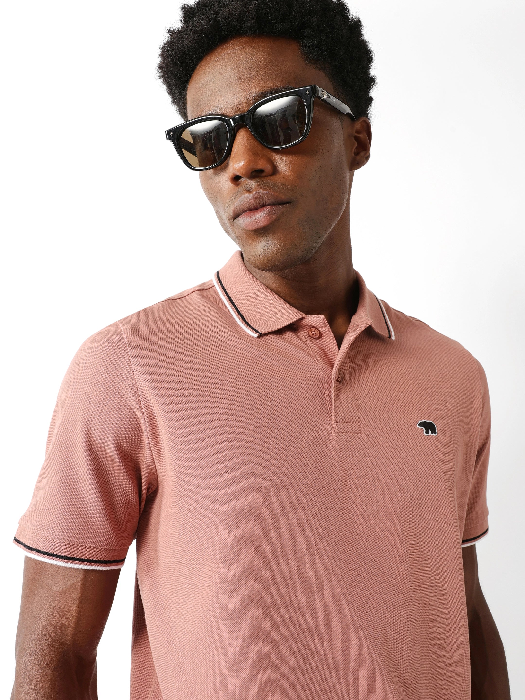 Men Pink Solid Polo