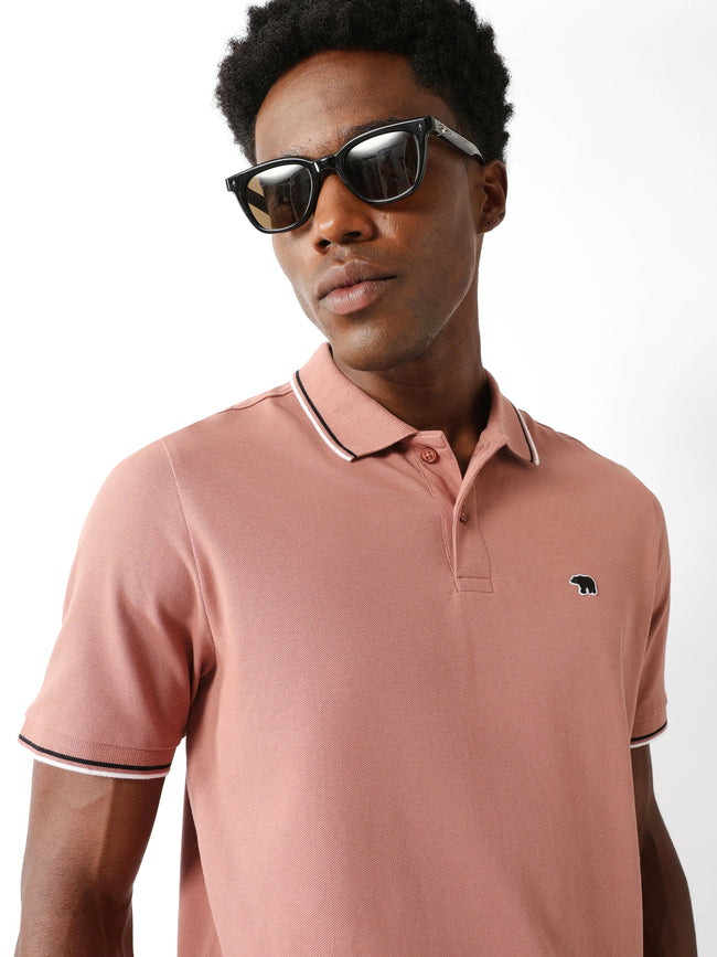 Men Pink Solid Polo