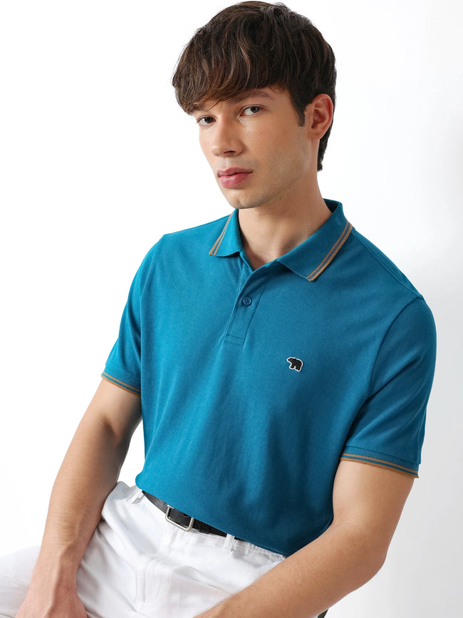 Men Teal Solid Polo