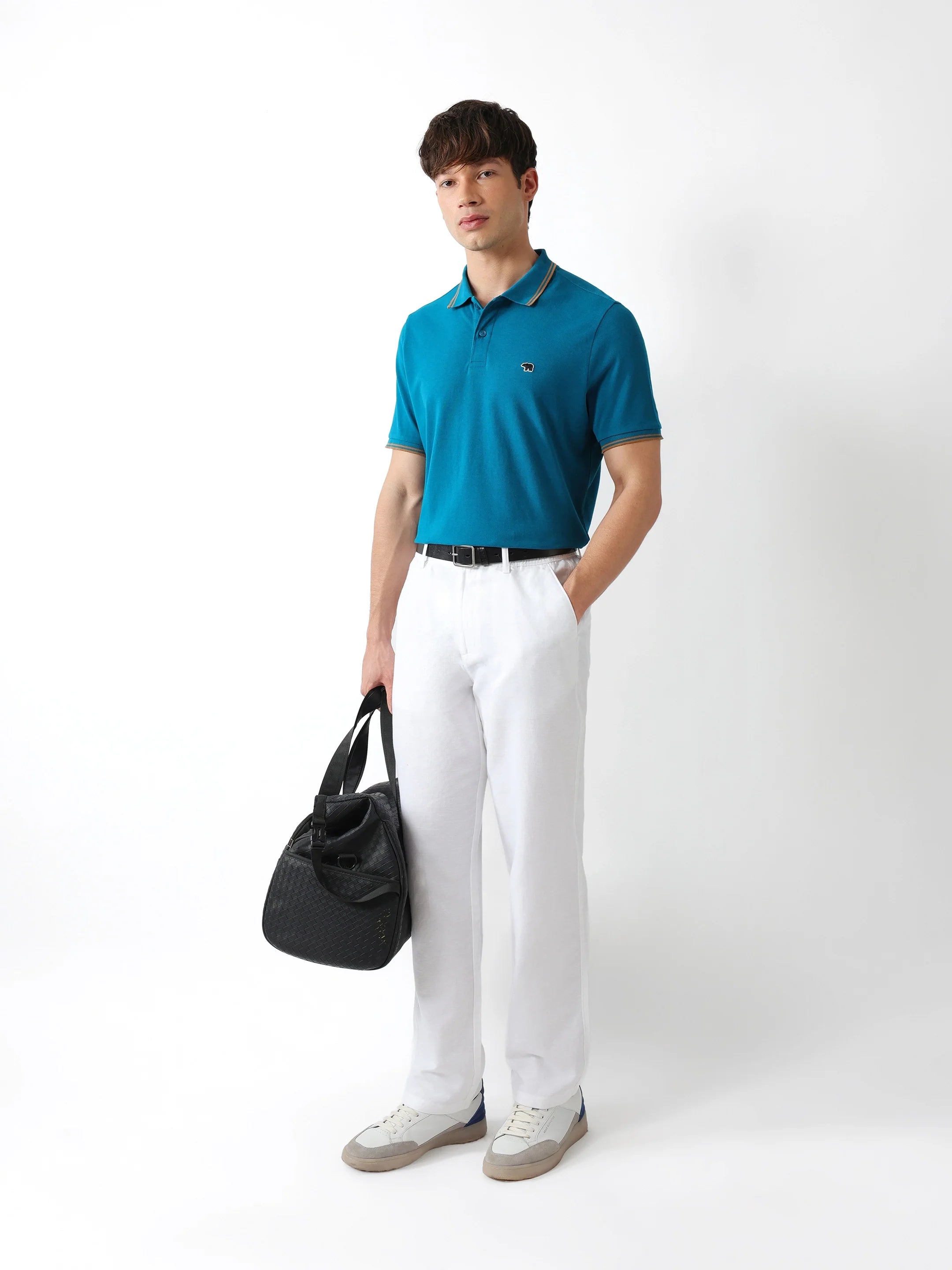 Men Teal Solid Polo
