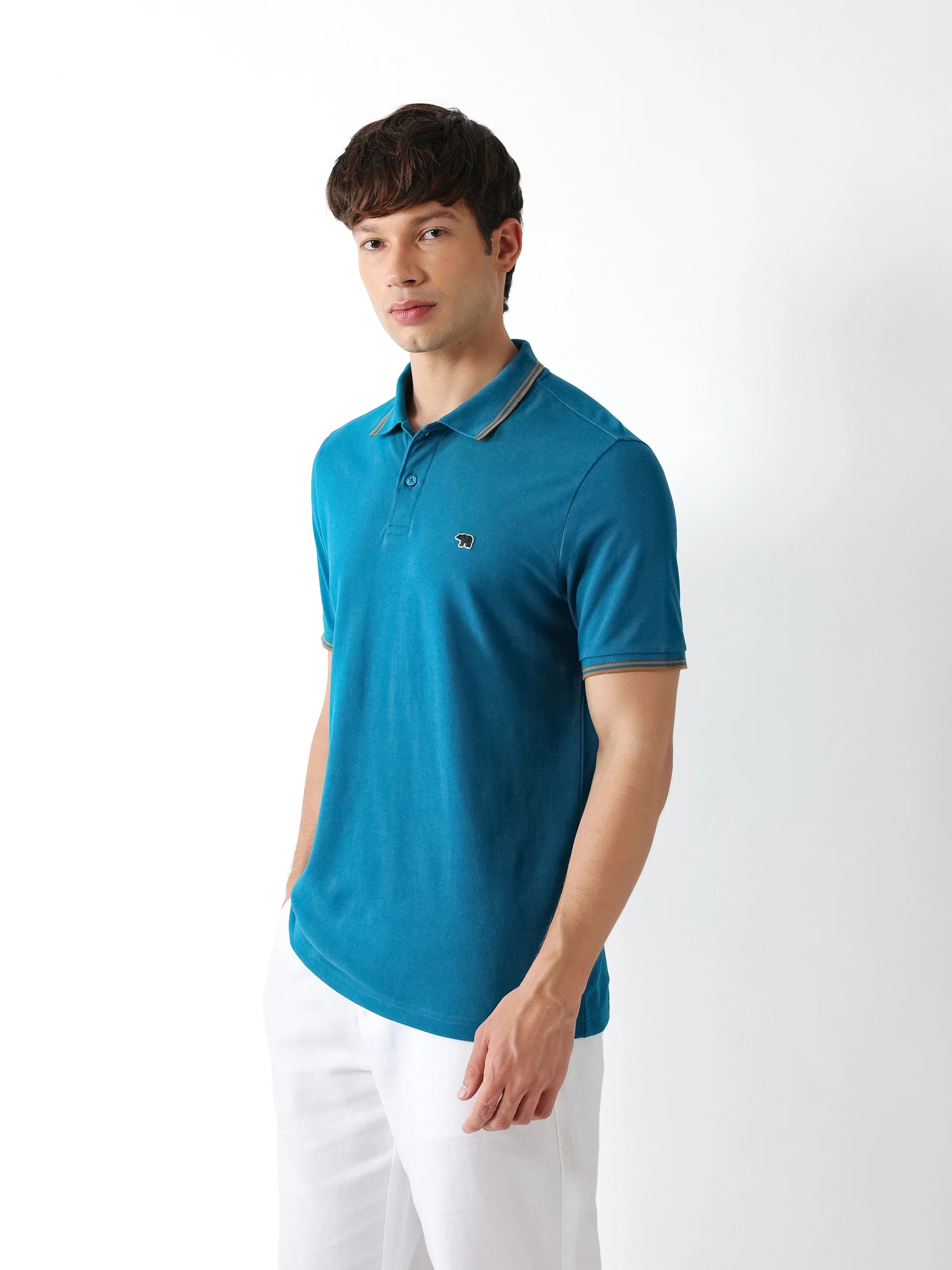 Men Teal Solid Polo