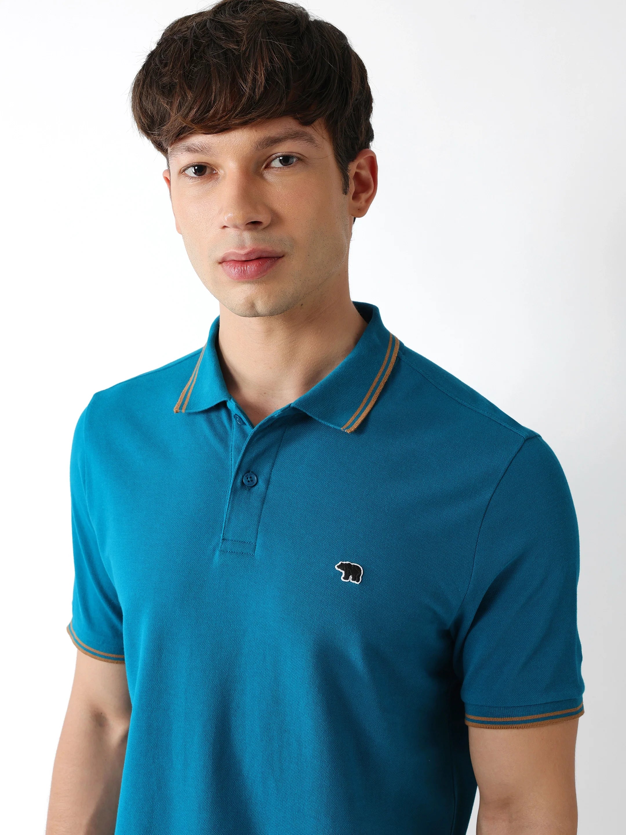 Men Teal Solid Polo