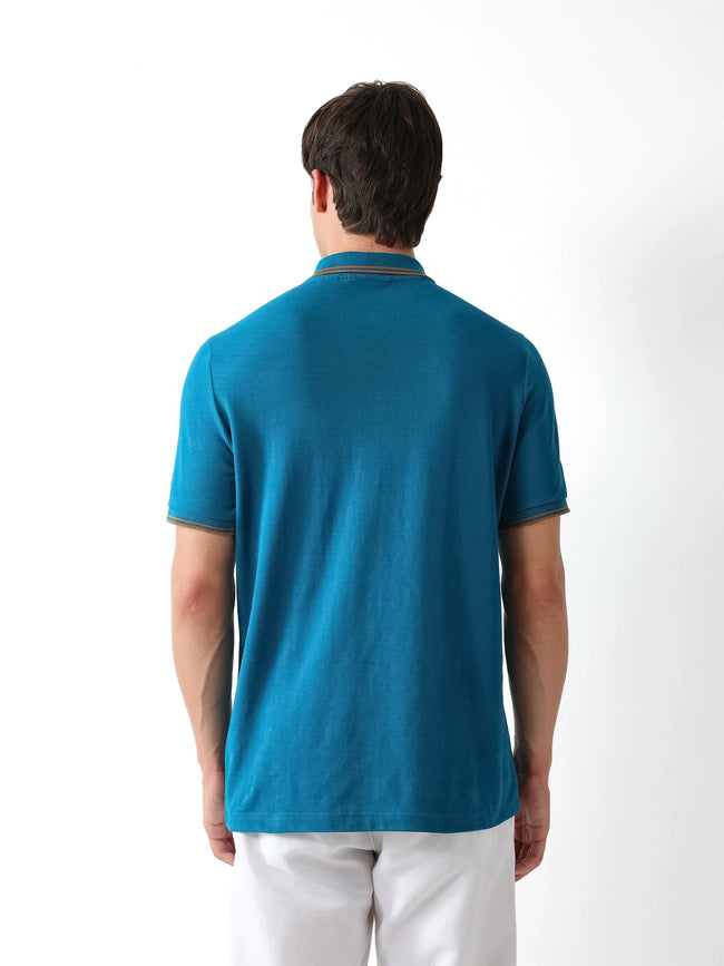 Men Teal Solid Polo