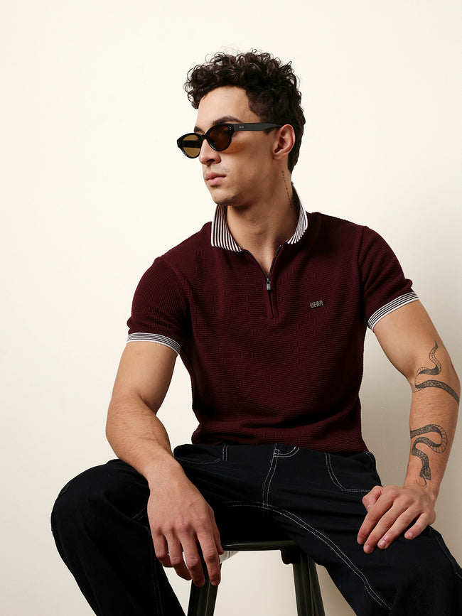 Men Marron Half Sleeve Polo T-Shirt