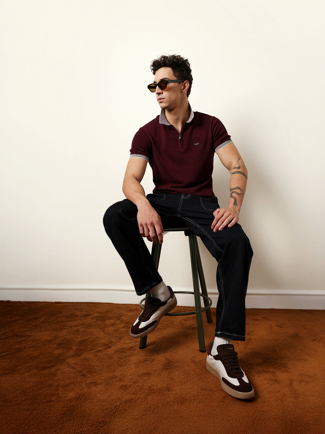 Men Marron Half Sleeve Polo T-Shirt