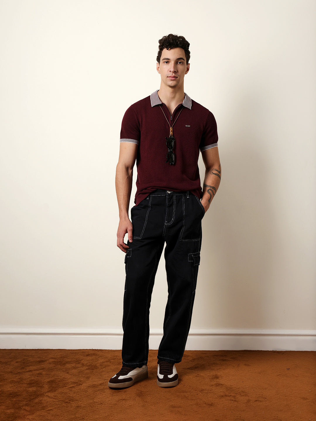 Men Marron Half Sleeve Polo T-Shirt