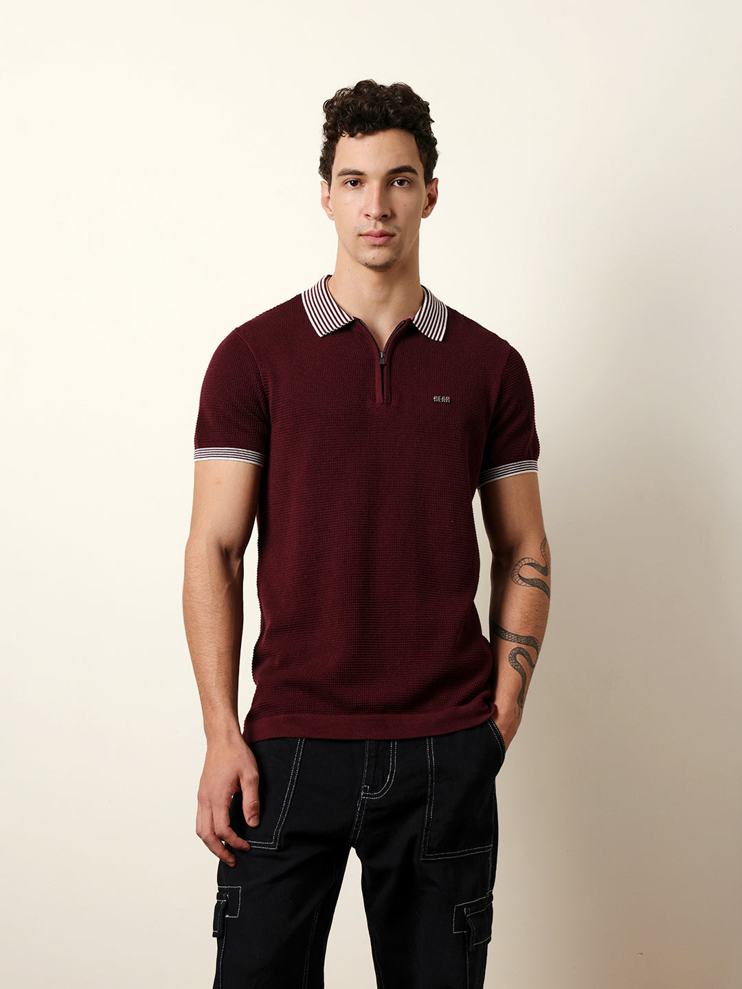 Men Marron Half Sleeve Polo T-Shirt