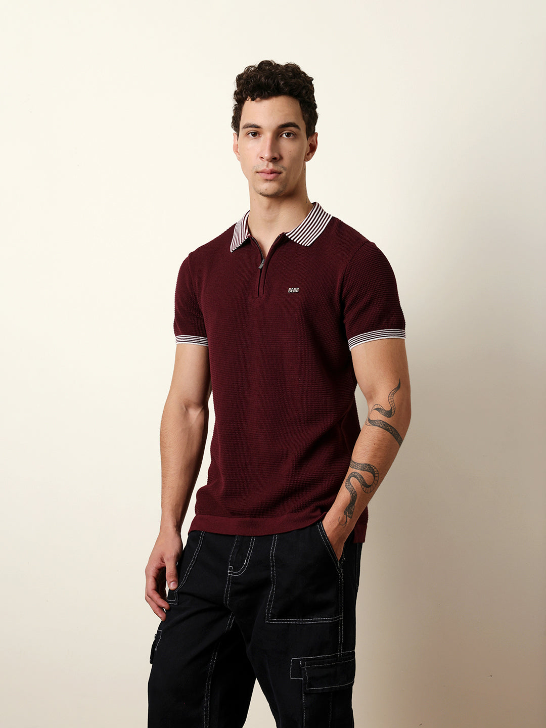 Men Marron Half Sleeve Polo T-Shirt