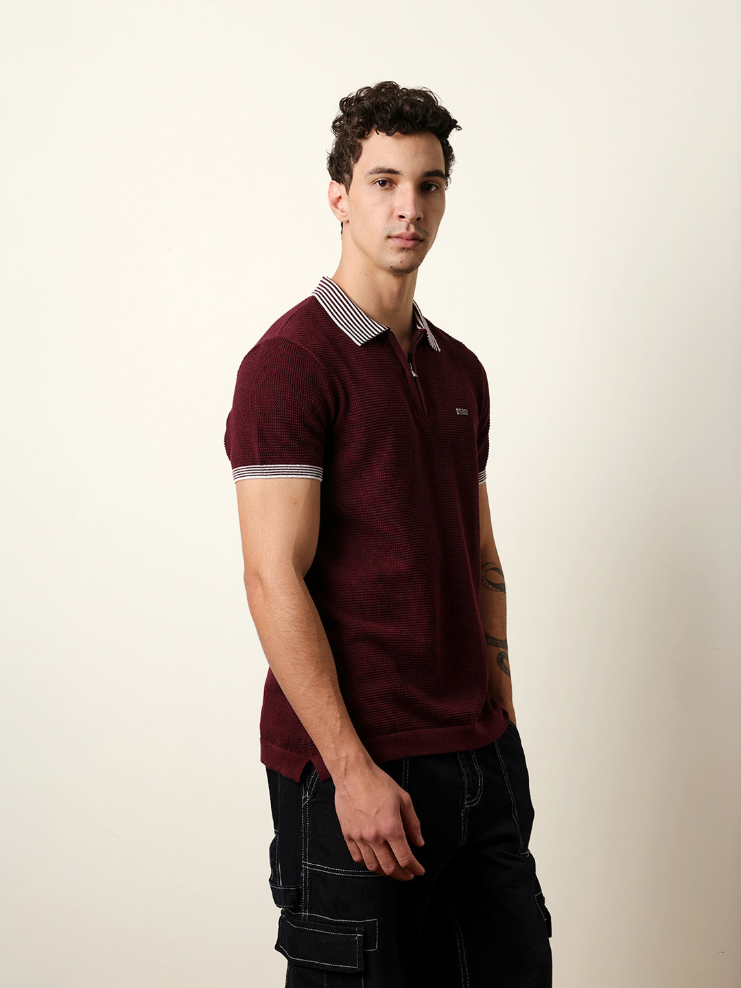 Men Marron Half Sleeve Polo T-Shirt