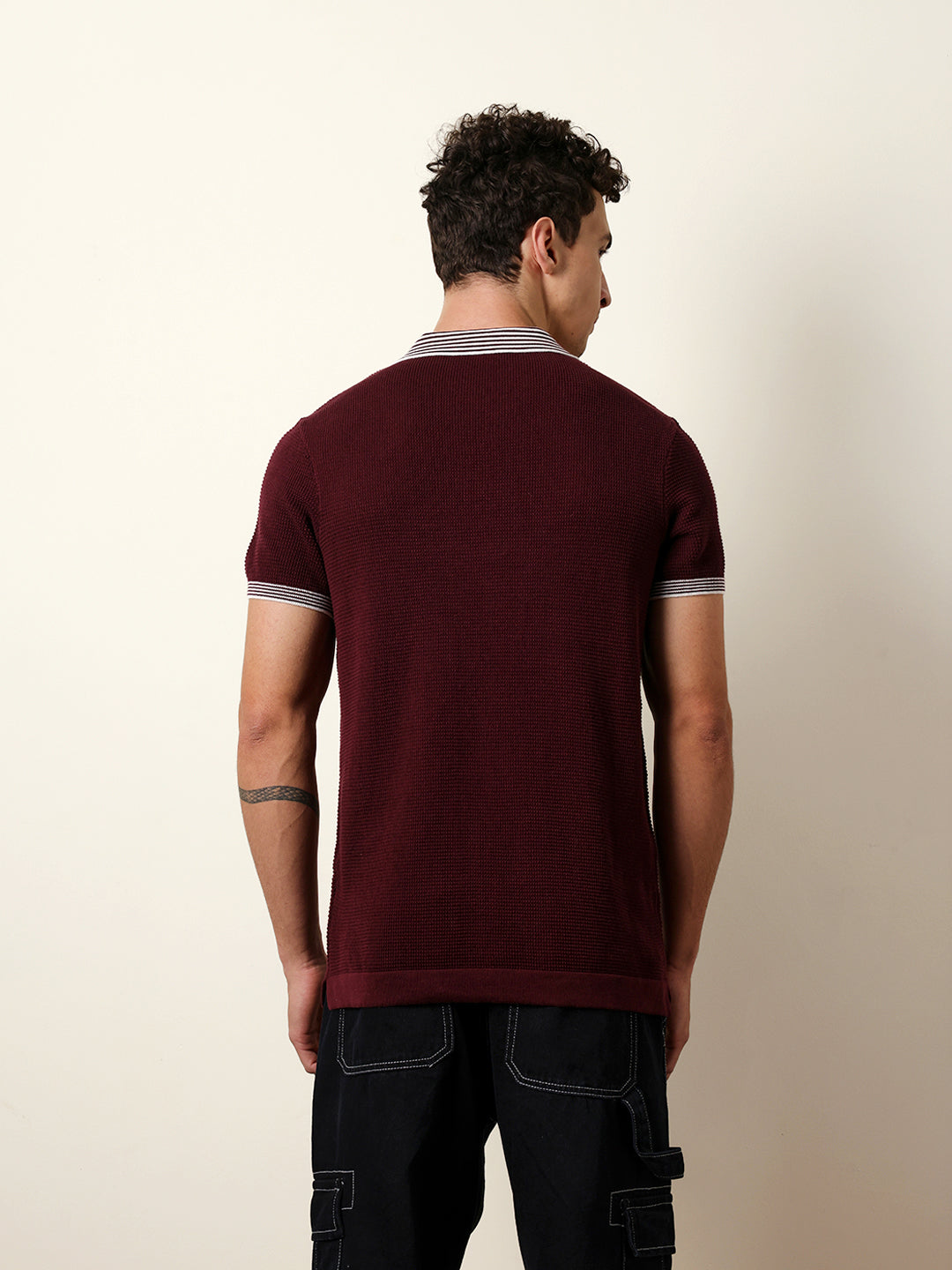 Men Marron Half Sleeve Polo T-Shirt