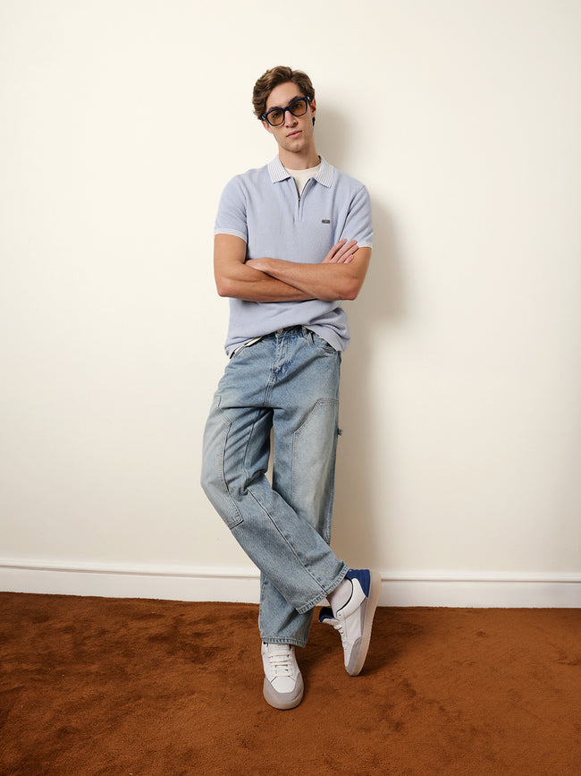 Men Blue Half Sleeve Polo T-Shirt