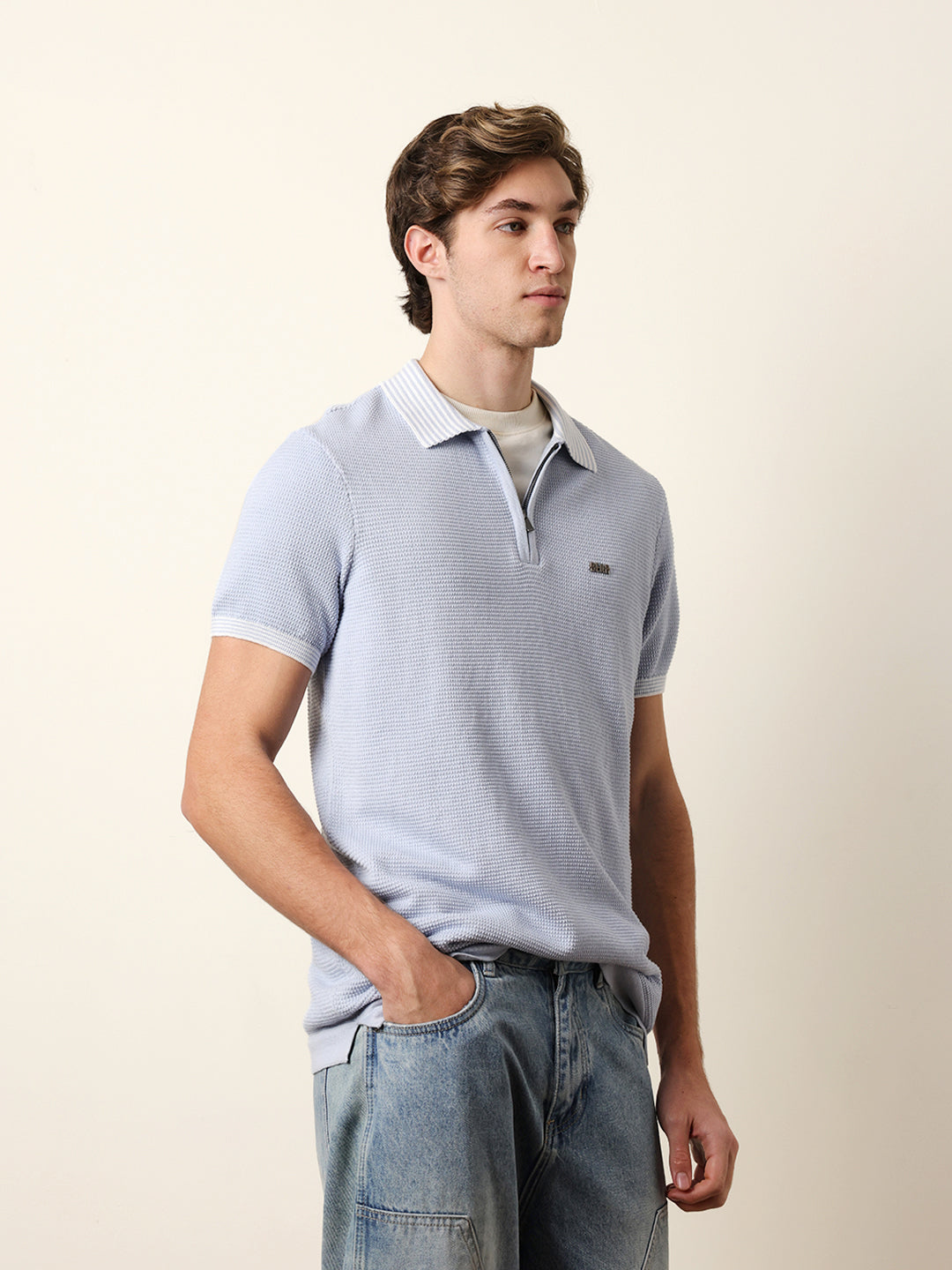 Men Blue Half Sleeve Polo T-Shirt