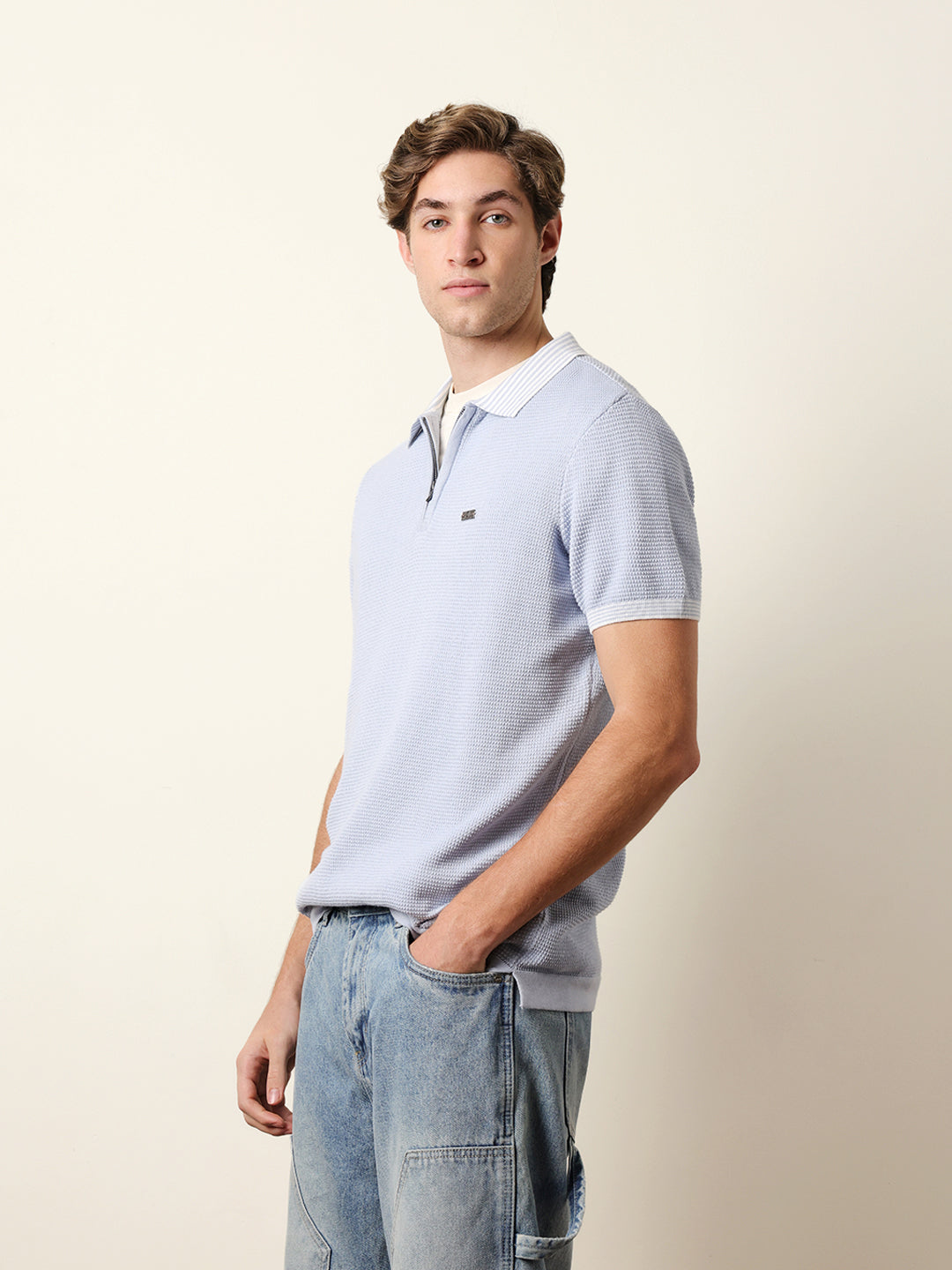 Men Blue Half Sleeve Polo T-Shirt