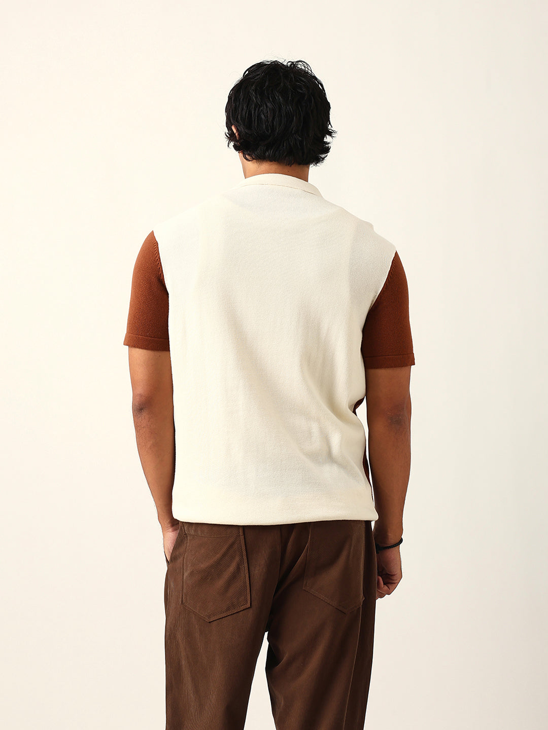 Men Brown Striped Cotton T-Shirt
