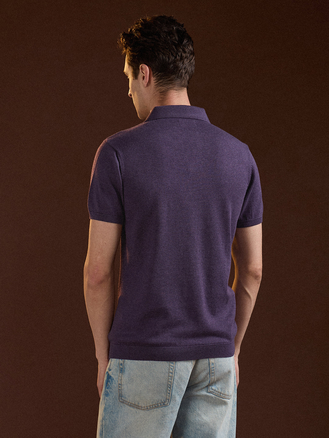 Men Purple Ribbed Texture Design Slim Fit Polo