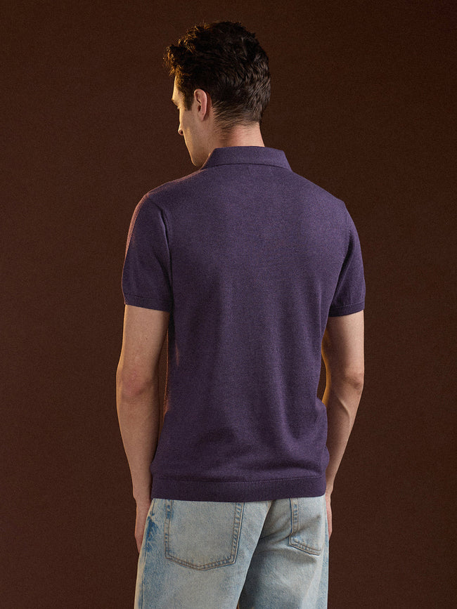 Men Purple Ribbed Texture Design Slim Fit Polo