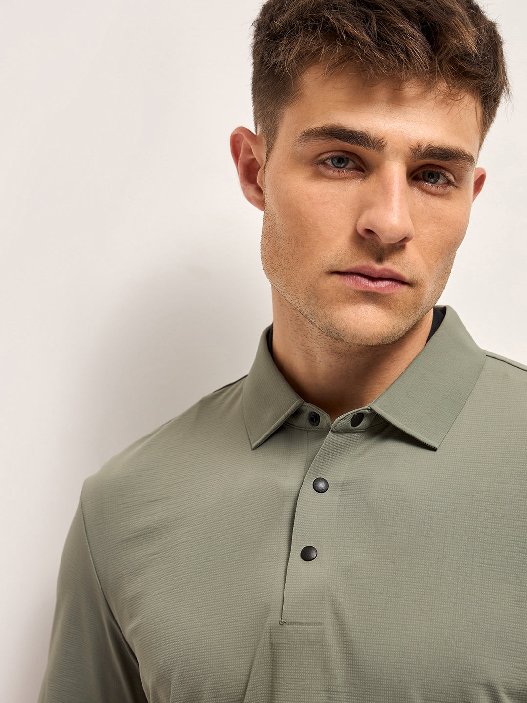 Men Military Green Texture Slim Fit Polo T-shirt