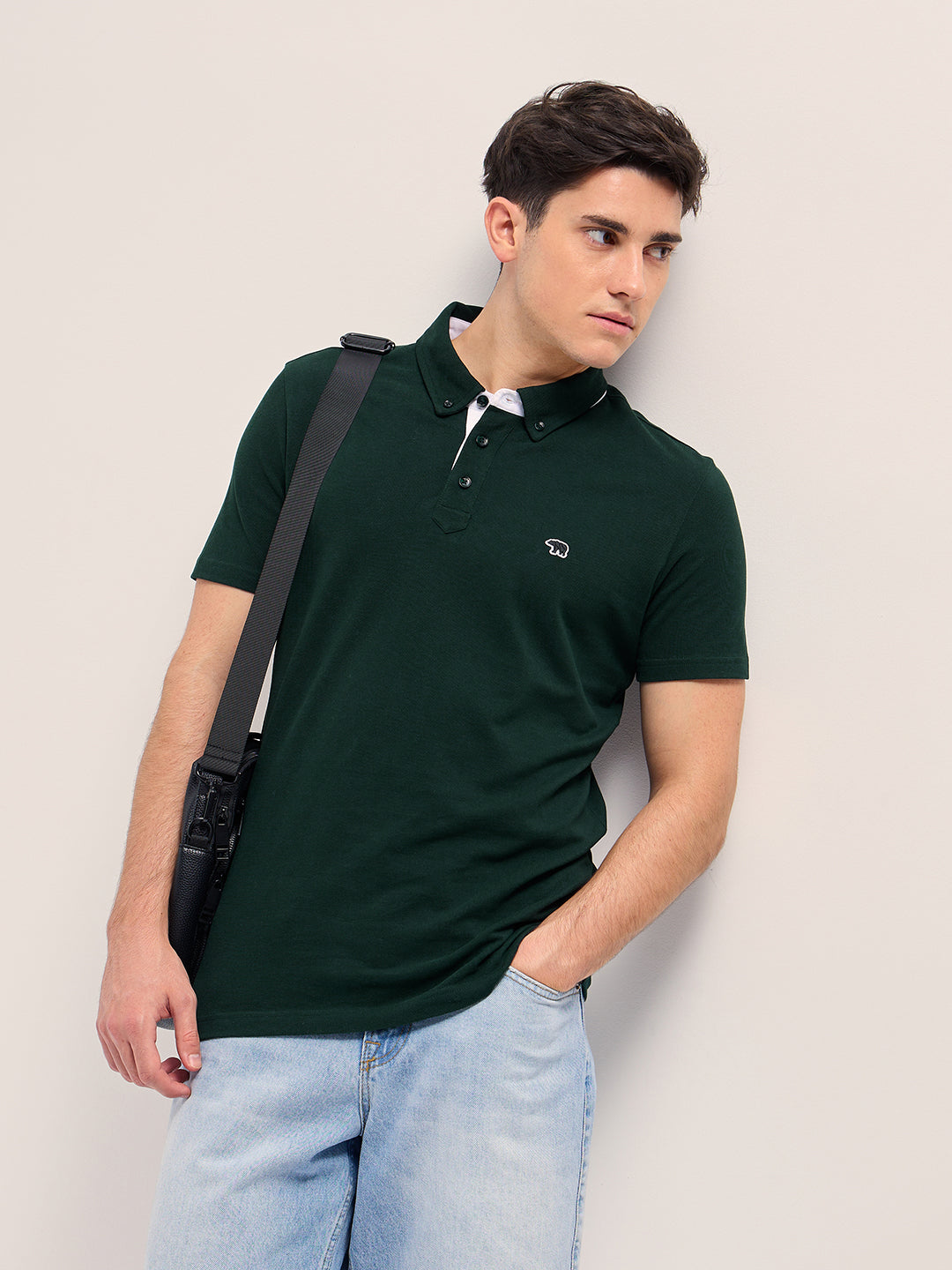 Men Dark Green Regular Fit Polo T-Shirt