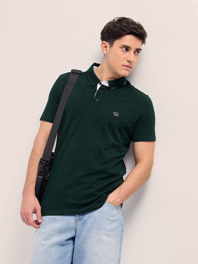 Men Dark Green Regular Fit Polo T-Shirt