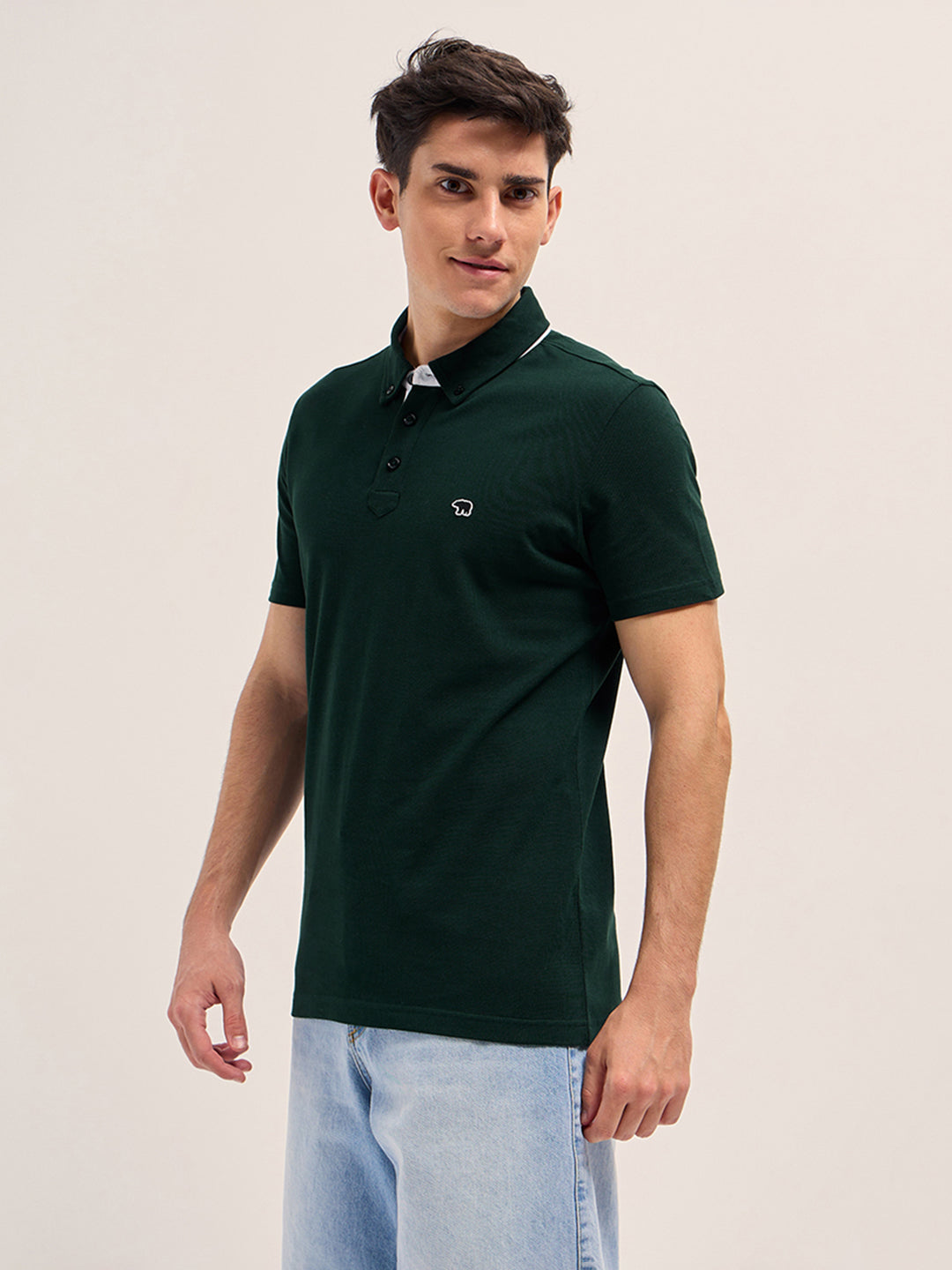 Men Dark Green Regular Fit Polo T-Shirt