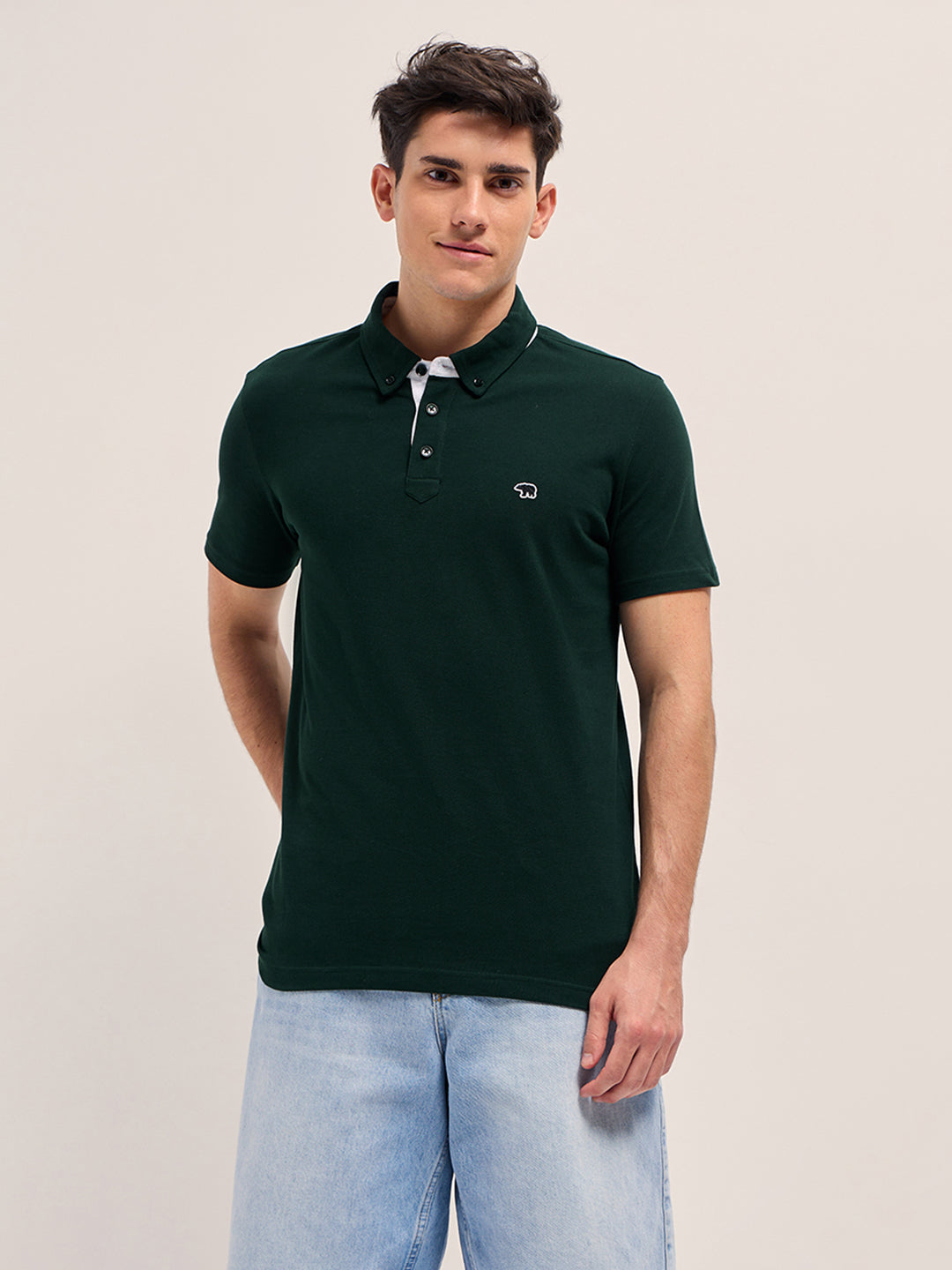 Men Dark Green Regular Fit Polo T-Shirt