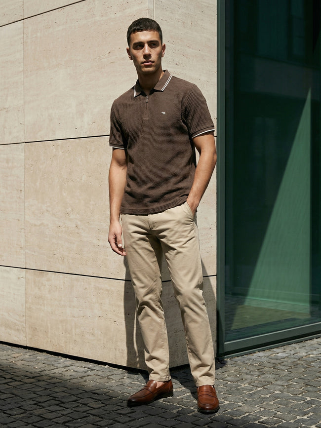 Men Olive Textured Cotton Polo T-Shirt