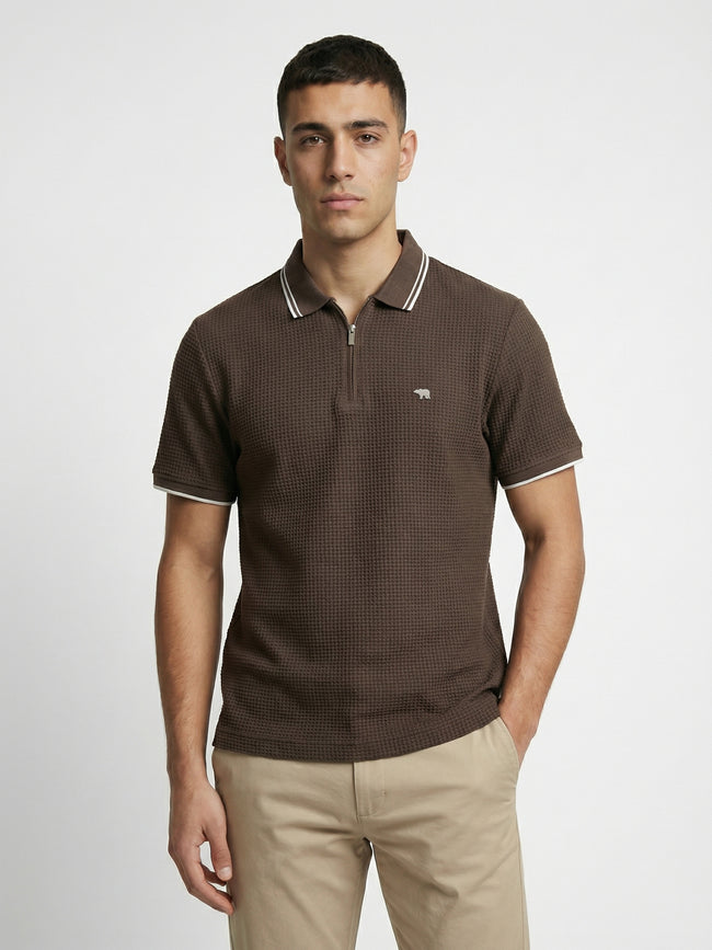 Men Olive Textured Cotton Polo T-Shirt