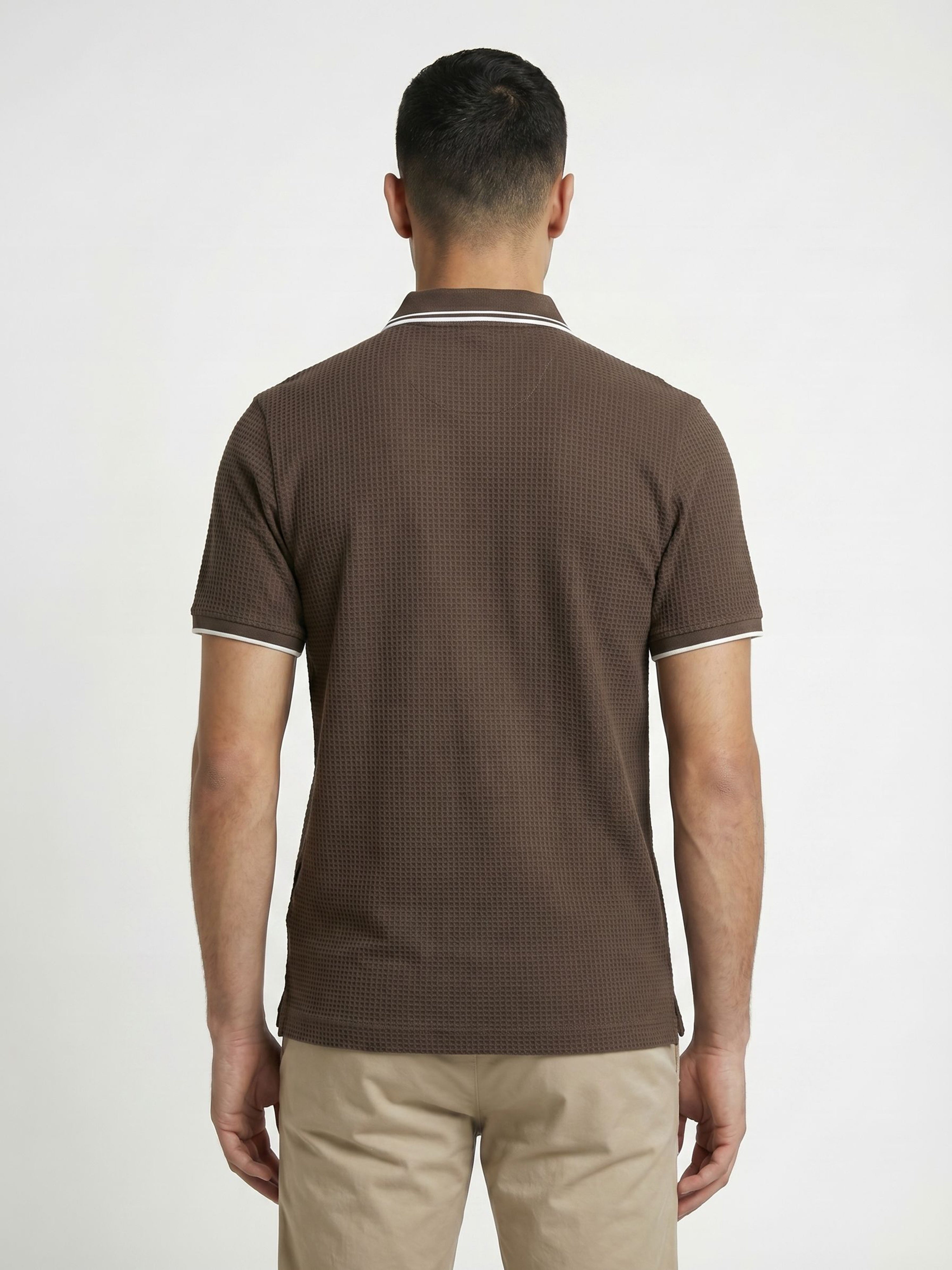 Men Olive Textured Cotton Polo T-Shirt