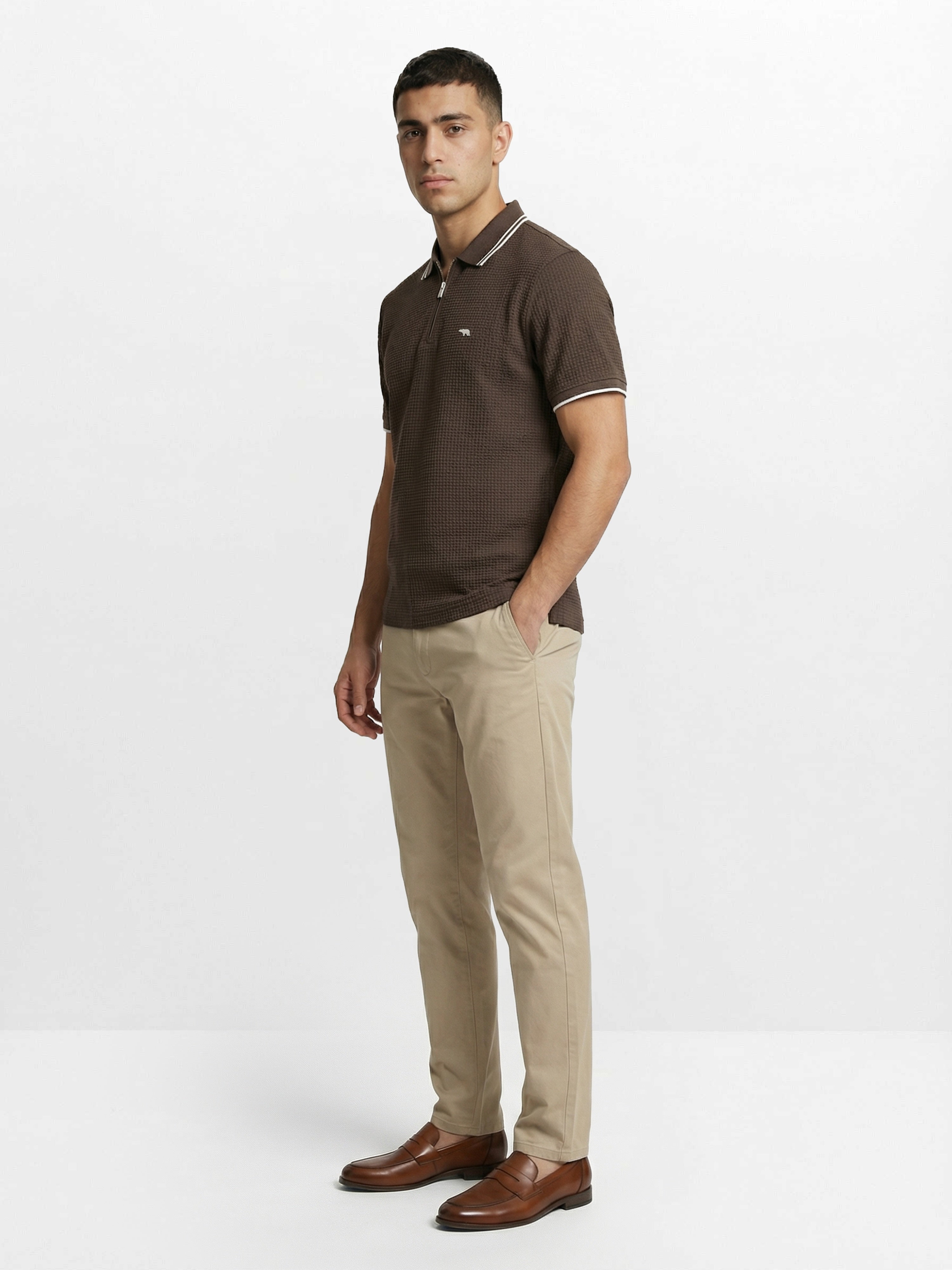 Men Olive Textured Cotton Polo T-Shirt