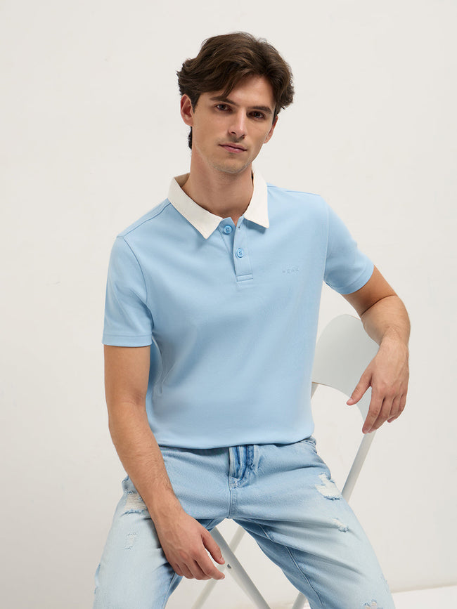 Men Blue Solid Slim Fit Polo