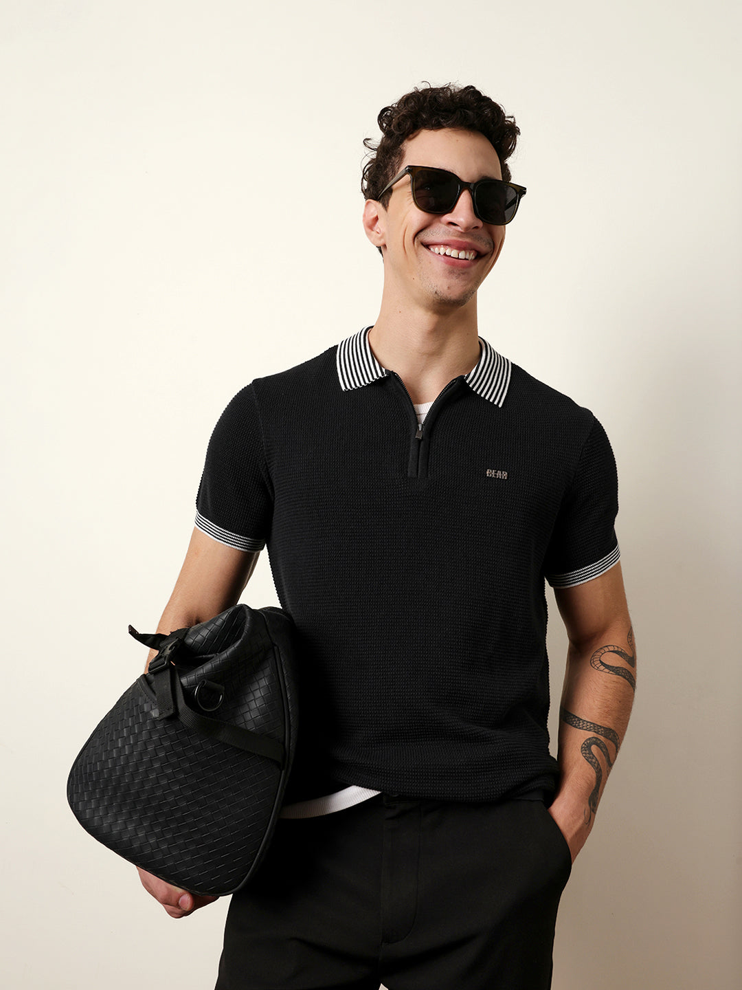 Men Black Half Sleeve Polo T-Shirt