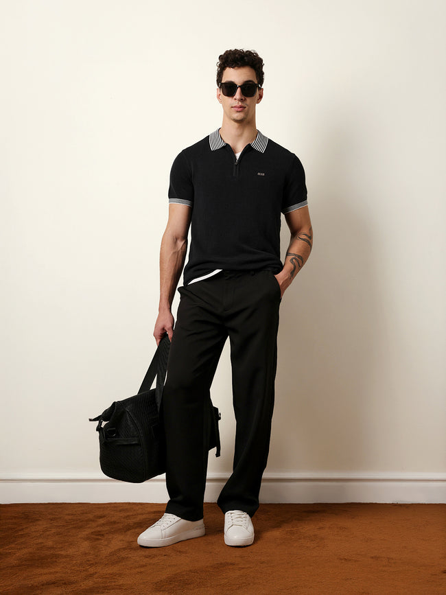 Men Black Half Sleeve Polo T-Shirt
