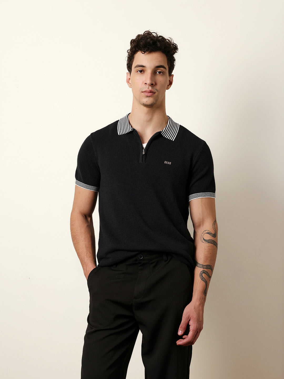 Men Black Half Sleeve Polo T-Shirt