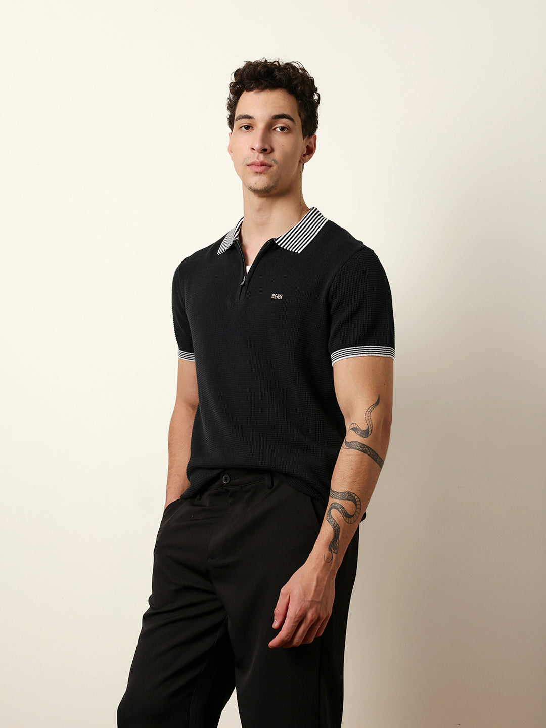 Men Black Half Sleeve Polo T-Shirt