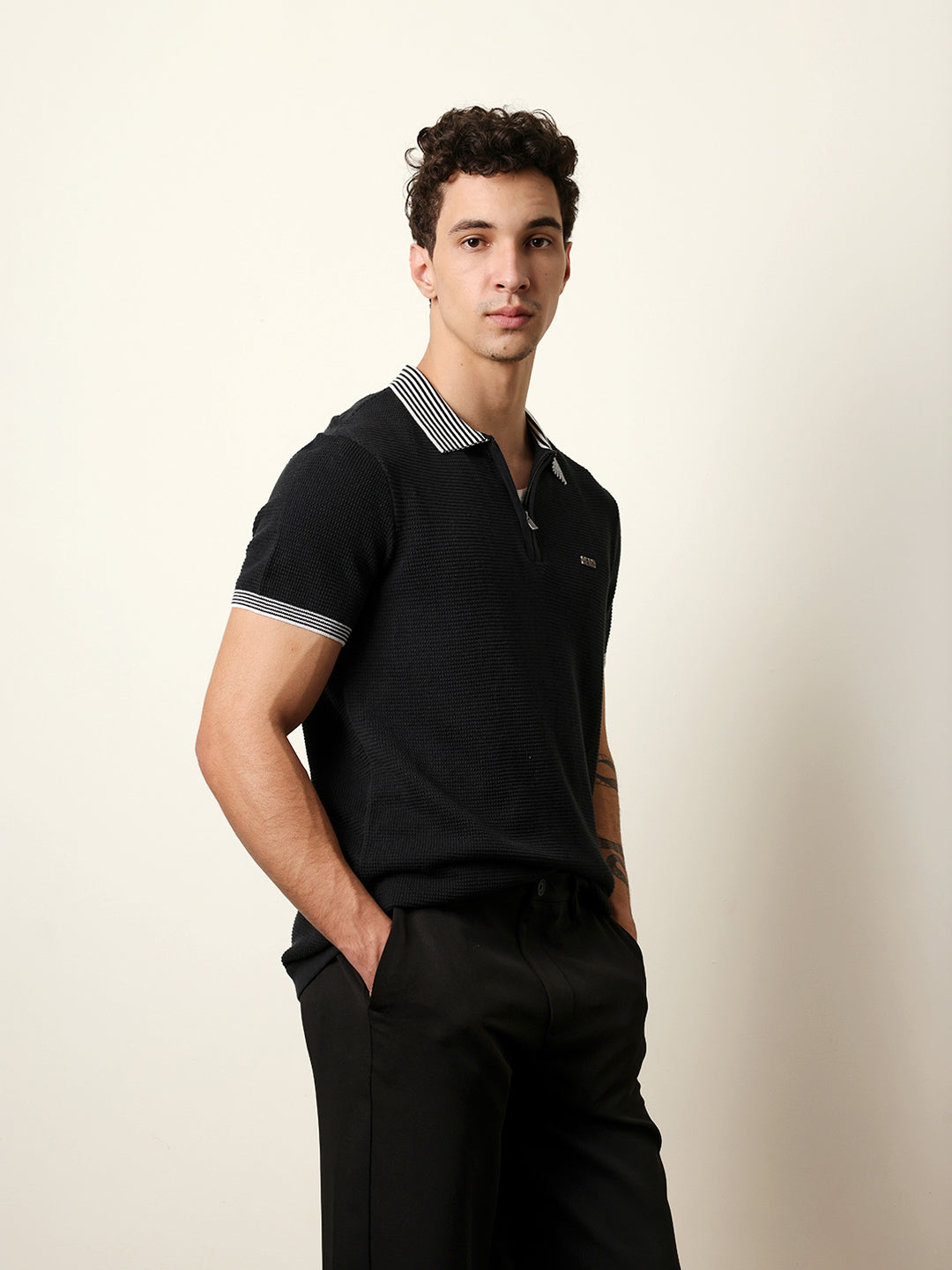 Men Black Half Sleeve Polo T-Shirt