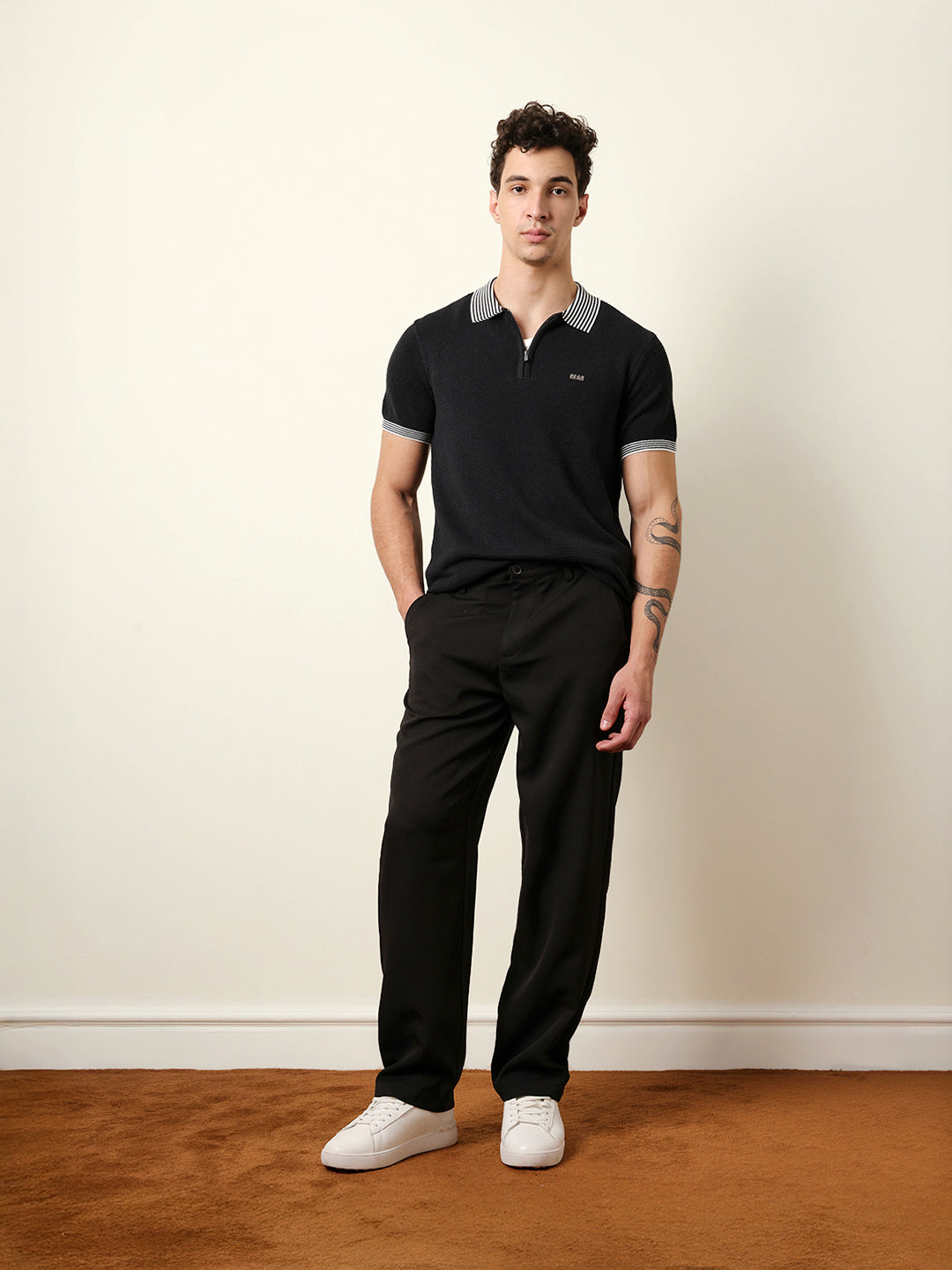 Men Black Half Sleeve Polo T-Shirt